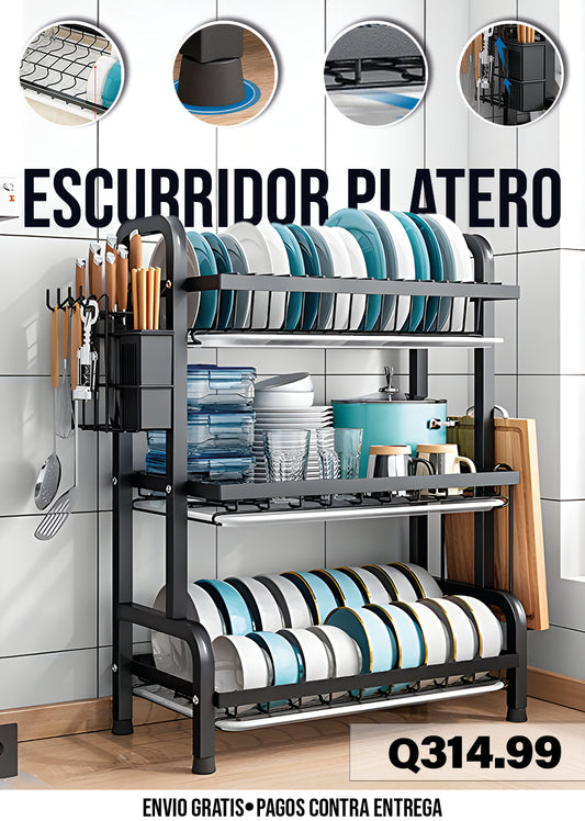 ESCURRIDOR PLATERO 3 NIVELES ACERO VERTICAL